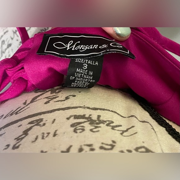 Deep V Neck Pink Cutout Strappy Ruched Slit Dress Size 3 By Morgan & Co. - Picture 8 of 10